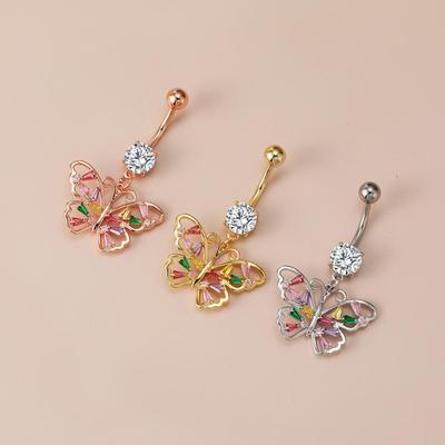 Europäischer & Amerikanischer Bestseller Schmetterling Fantasie Bauchnabelring mit Zirkonia Einlage - Trendiges und Einzigartiges Design