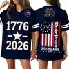 Women V Neck Casual Loose Fit Sports Jersey Top with 250th Anniversary Print Short Sleeve Independence Day Shirt