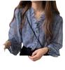 1116 New Shirt Korean Version of Foreign Style Gentle Wind Floral Chiffon Shirt Women's Long-sleeved Bottoming Shirt Bubble Sleeve Top