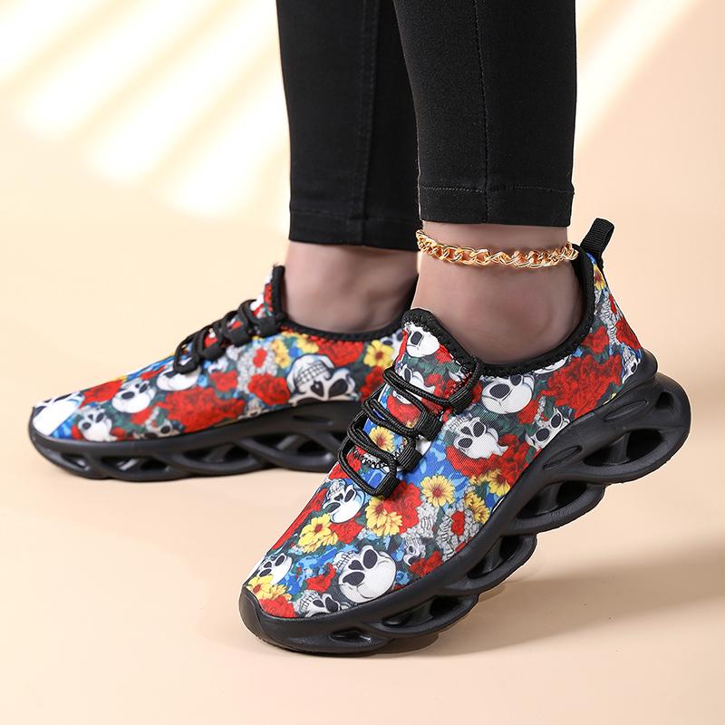 Halloween Woman Shoes Breathable Sneakers Woman Shoes Skull High Quality Fashion Light Athletic Mesh Sneakers Casual Shoes