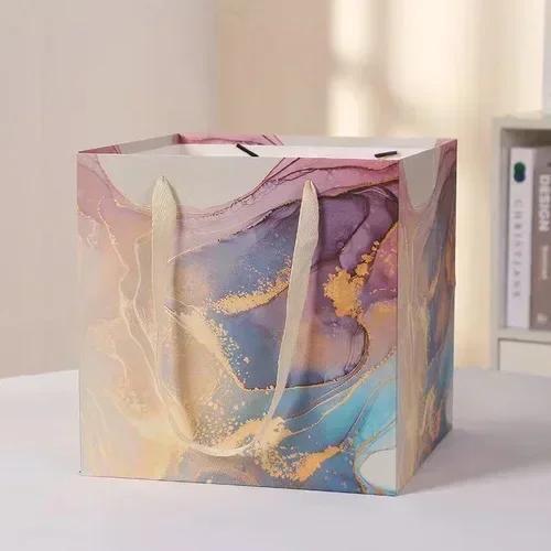 

3Pcs Large Portable Gift Bag Thickened White Cardboard Flower Packaging Box Starry Sky Square Snack DIY Flower Arrangement Bag 20X20X20cm
