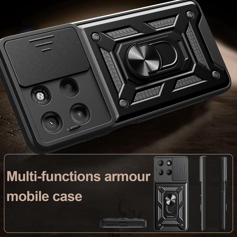Armor Funda for Motorola Moto G15 5G Case Slide Camera Protection Ring Stand Back Cover for Moto G15 Power Capa