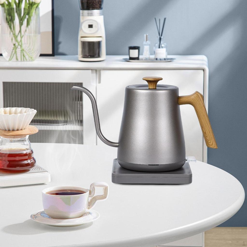 Nerezová elektrická konvice na přípravu čaje, vaření vody, překapávanou kávu, černá s texturou dřeva