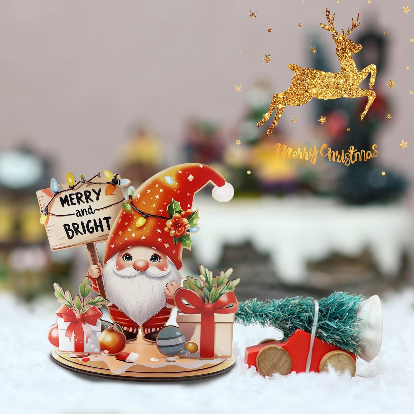 

Рождественские мультяшные деревянные сборные украшения DIY Детские праздничные подарки Трехмерные картины украшения Рождественские настольные украшения One Size