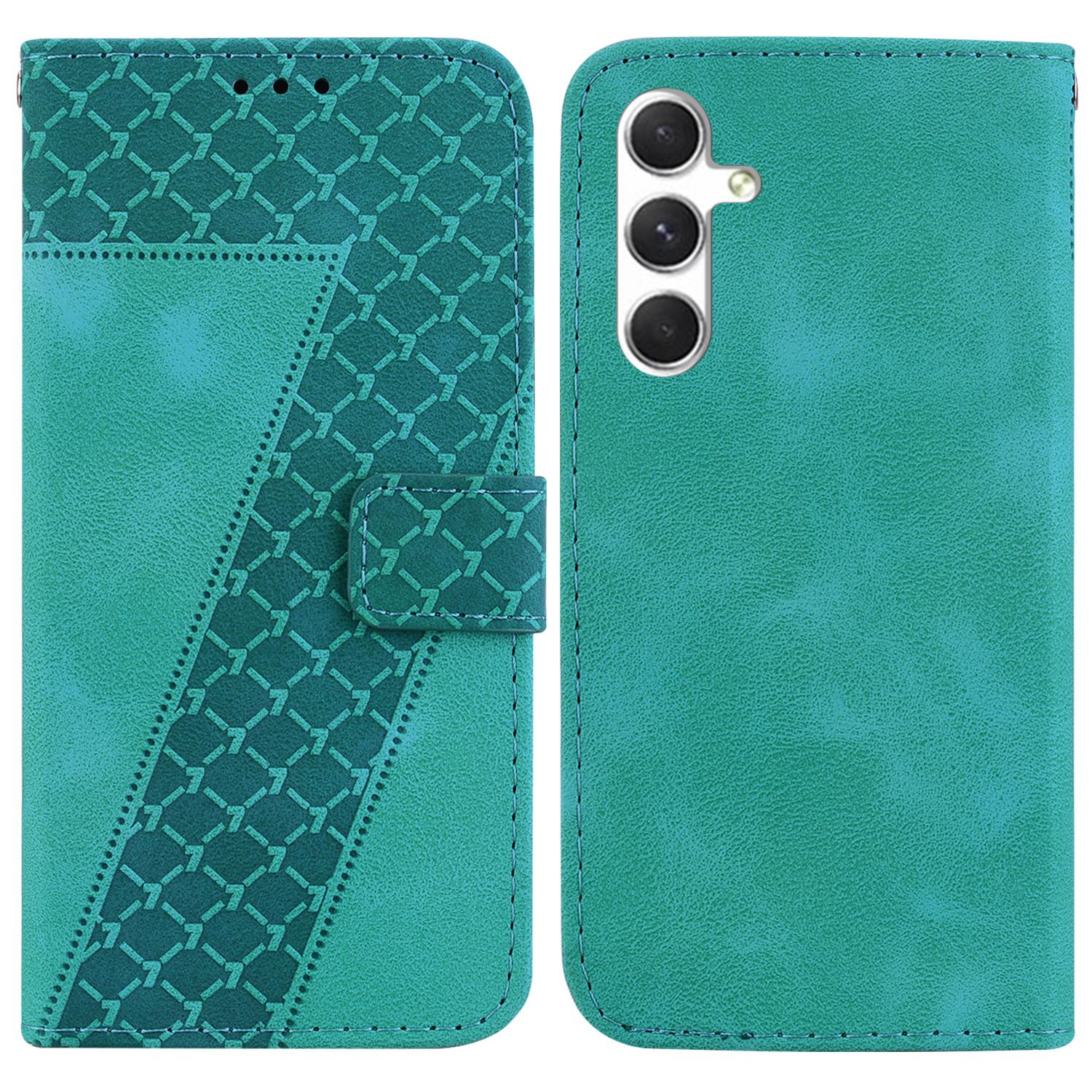 

For Samsung Galaxy S25+ Stand Case 7-Shaped Pattern Imprint Leather Phone Cover E
