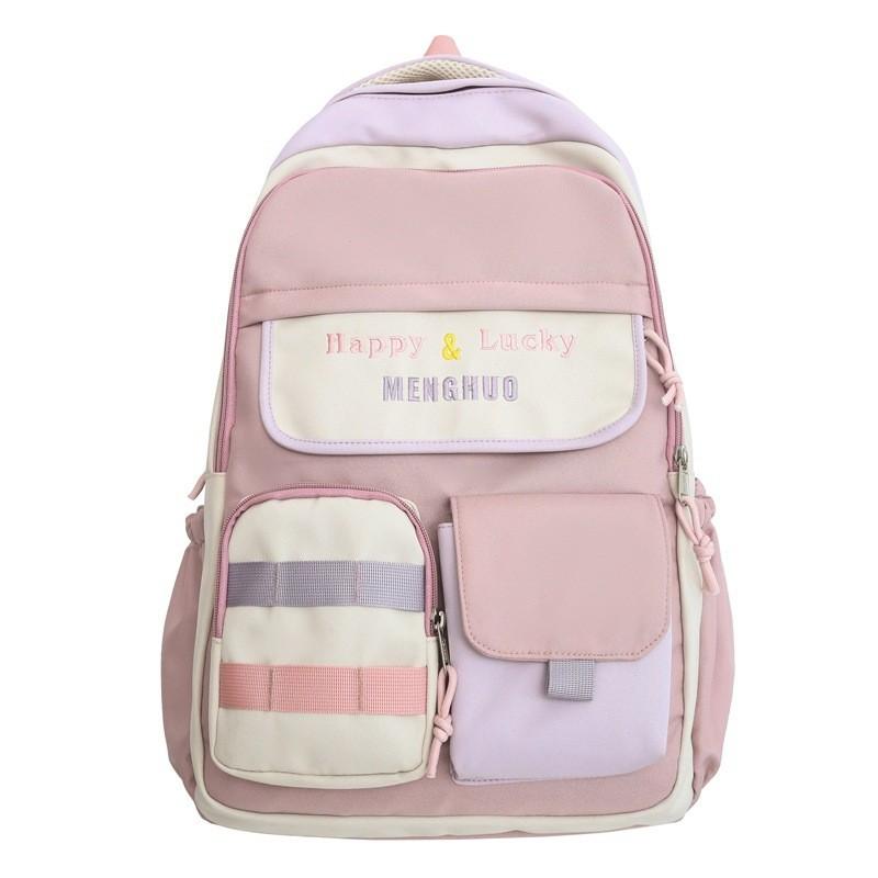 Japanese Style Primary School Girls Backpack Cute Large Capacity Schoolbag High School Campus Wind Double Shoulder Bag White