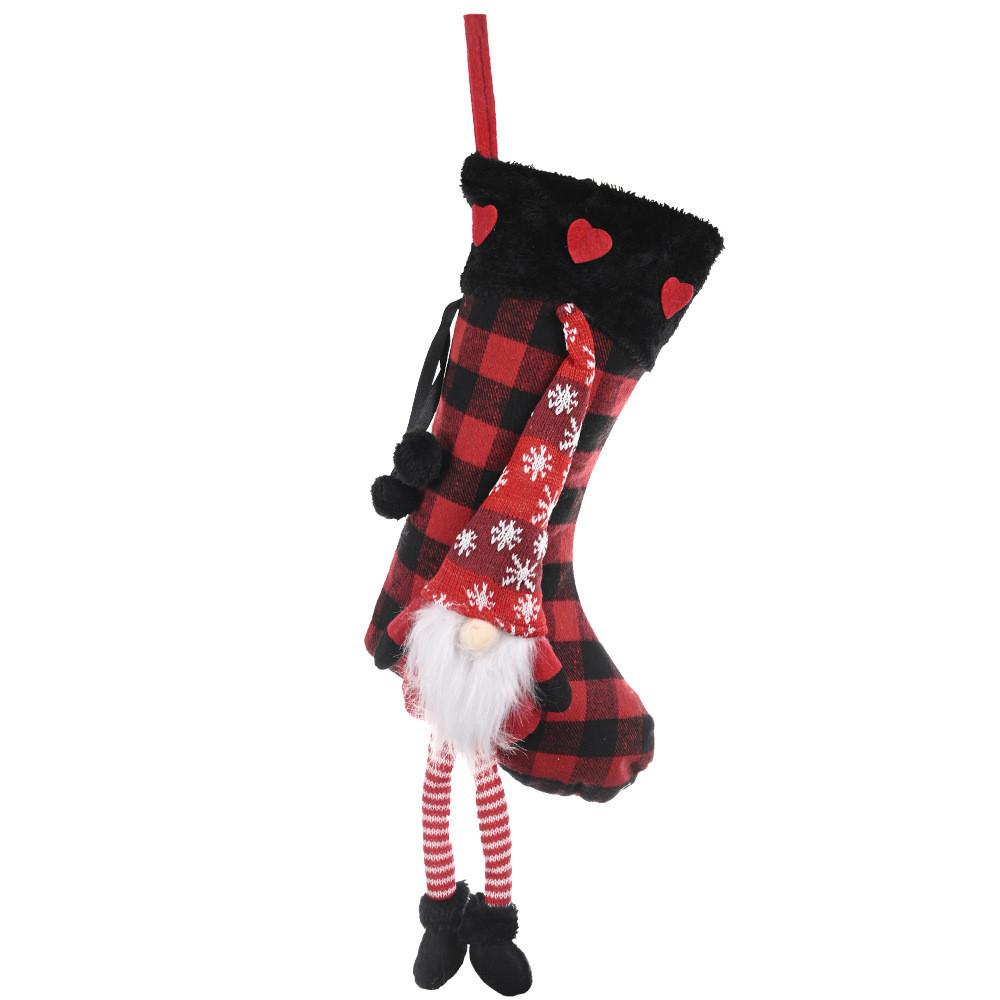Red Stylish And Gray Checkered Heart Christmas Stockings For Elegant Decor Holiday