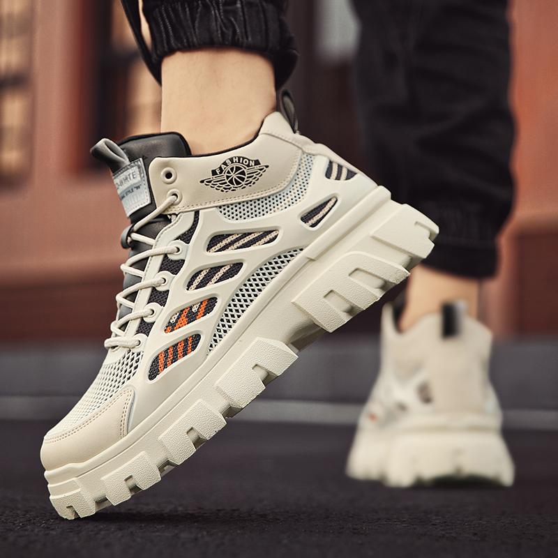 2024 Men's Casual Sports Shoes Breathable Mesh Work Clothes Shoes Thick Soles Anti Slip Board Shoes Fashionable Sports Sneakers