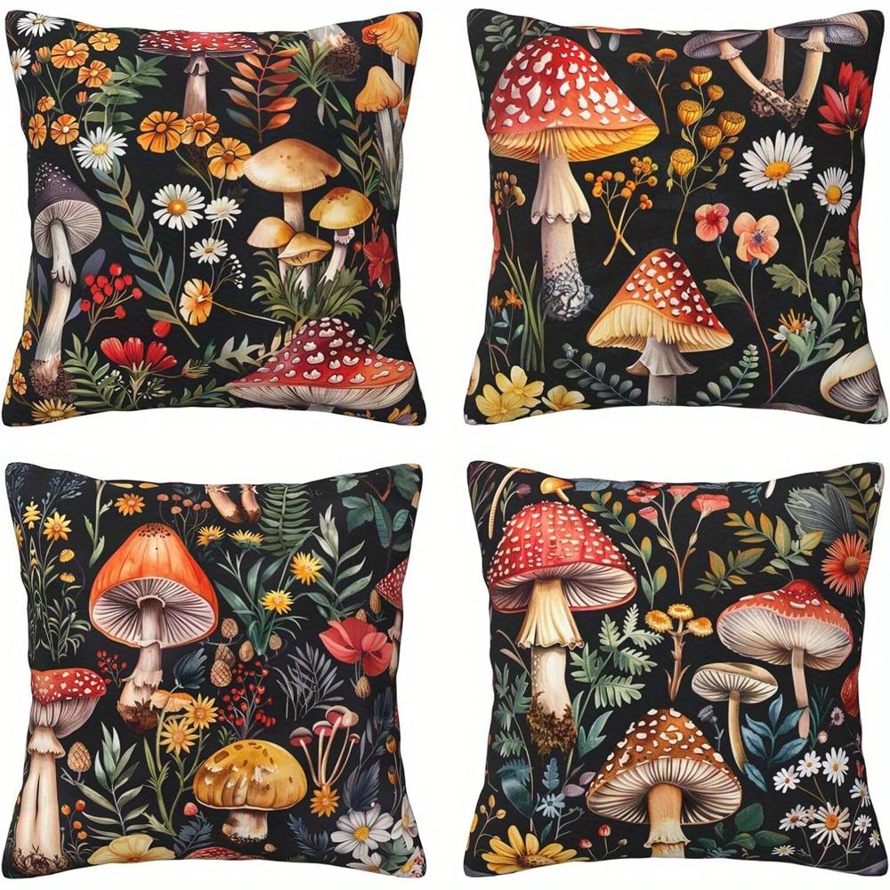 Home Decor Enchanting Mushroom & Flower Pattern Pillow Covers Pattern Cushion Cover Suitable for Sofa Bedroom Car Pillow Cover