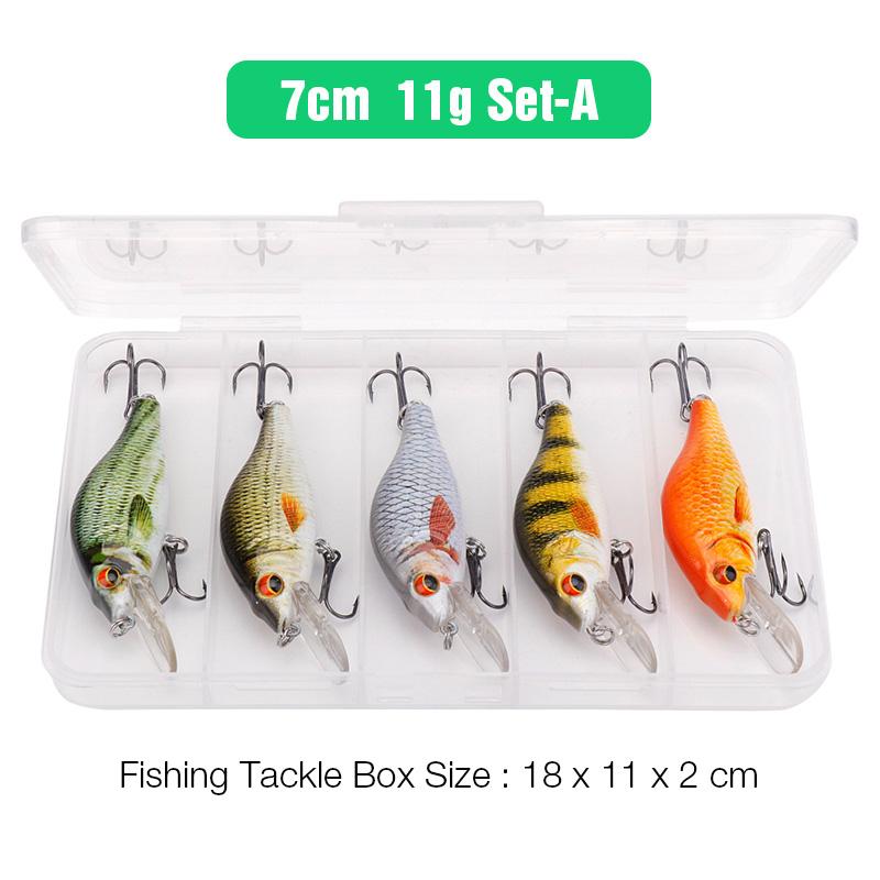 5pcs Floating Minnow Wobblers Fishing Lure Set 5cm/7cm/9cm Minnow Lures Hard Bait for Pike Crankbaits Fishing Tackle Box