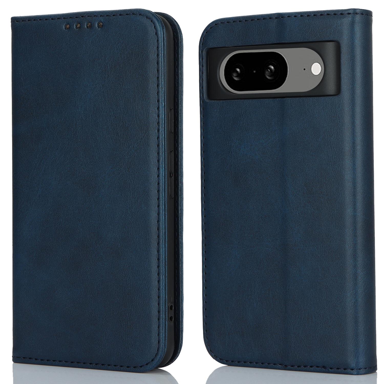 

PU Leather Case for Google Pixel 8 Shockproof Calf Texture Stand Wallet Phone Cover Blue