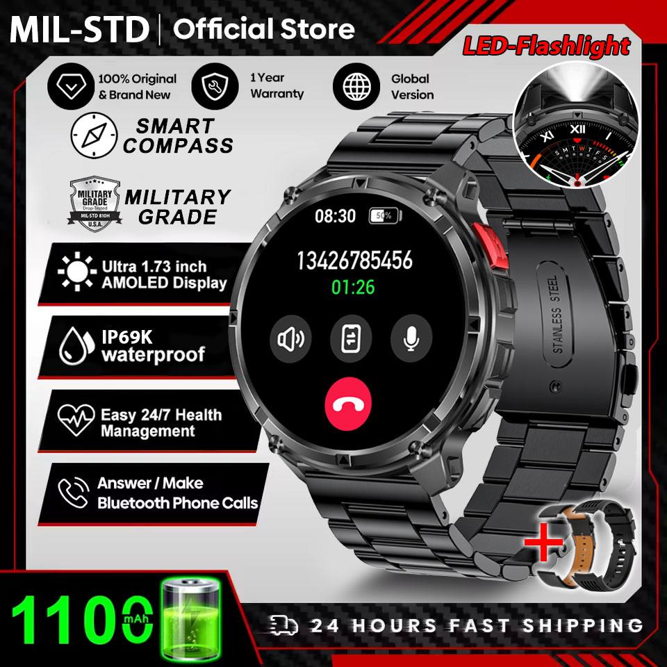 2026 New Outdoor 1100mAh Large Battery Watches Men GPS Compass Waterproof Sports Smart Watch Bluetooth Call AMOLED HD Smartwatch