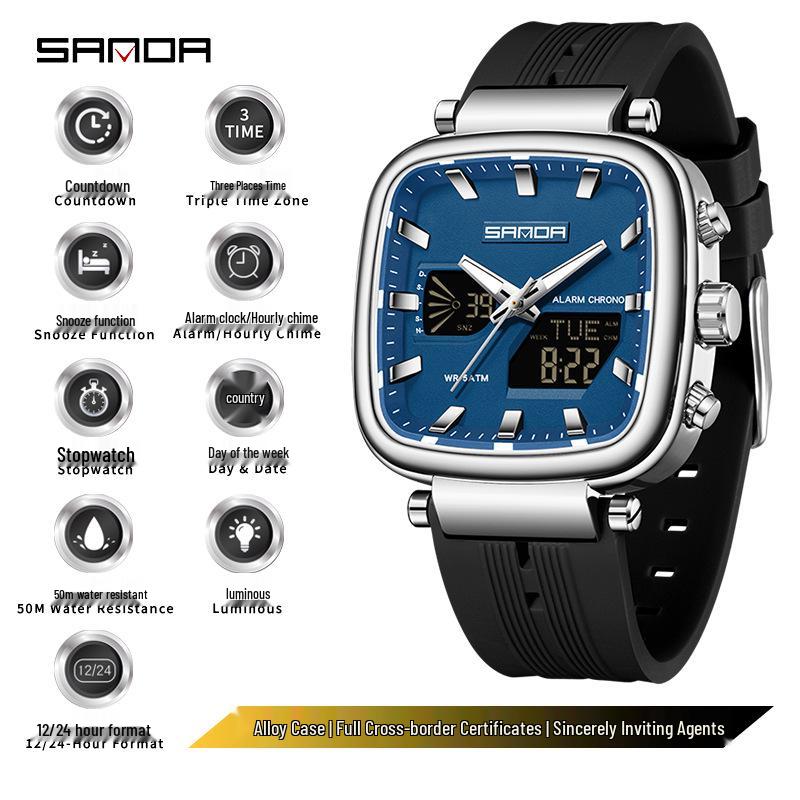 SANDA Men's Multifunctional Waterproof Stopwatch Countdown Watch