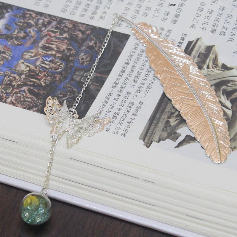 Chinese Cross-border Metal Feather Bookmark: Classical Leaf Vein Design, Creative Stationery, Ancient Style Cultural Gift