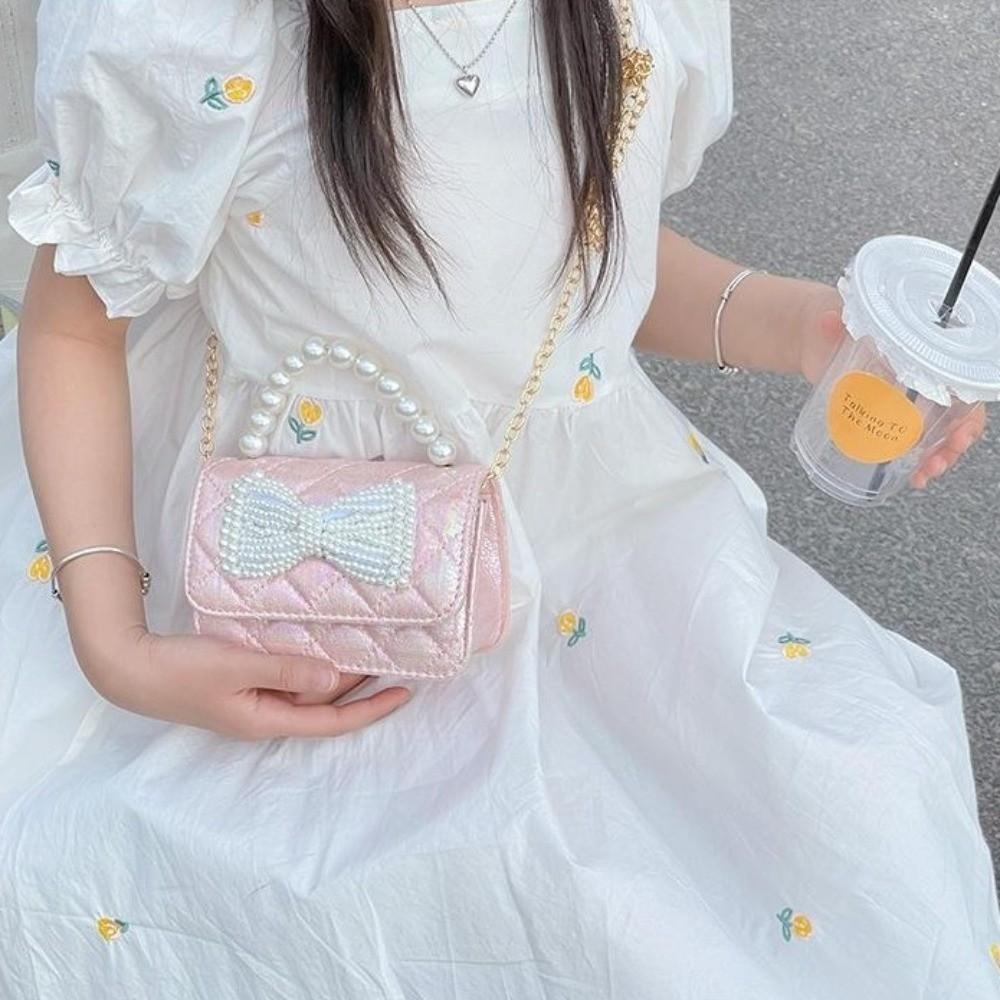 Mini Bow Crossbody Bag Korean Style Children Coin Purse Simple Pearl Handbag  Kids