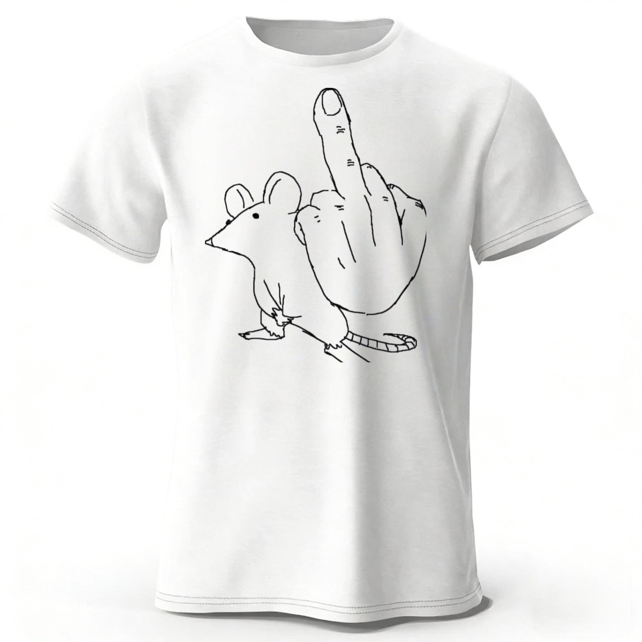 

Funny Middle Finger Mouse Pure Cotton Tshirt for Mens Fitness Loose and Breathable Short Sleeved Tshirt Casual Round Neck Top 4XL