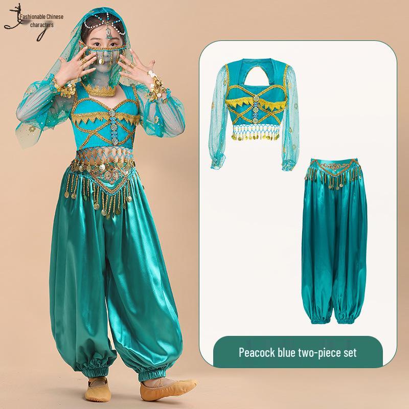 Kinder Indischer Jasmin Prinzessin Tanzkostüm - Ethnische Langarm Performance Outfit