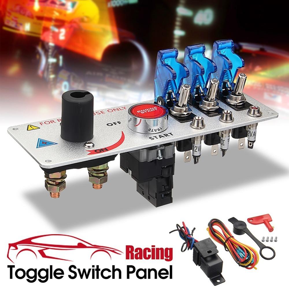 12V Racing Car Engine Start Button Panel, with Ignition switch, Start/Stop Button and LED switch