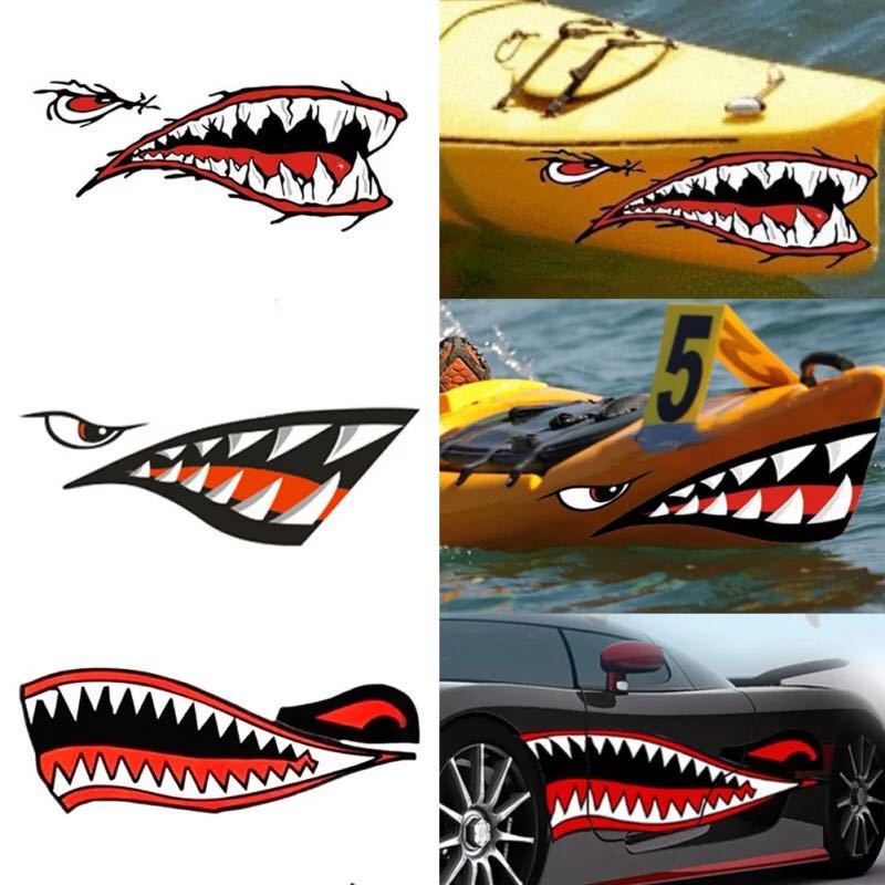 New Waterproof Flying Tigers Reflective Shark Mouth Teeth Car Boat Yacht Decal Colored Body Sticker