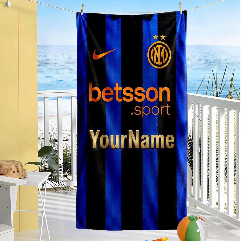 Inter Milan Personalized Text Beach Towel Super Soft Microfiber Quickdry Fabric