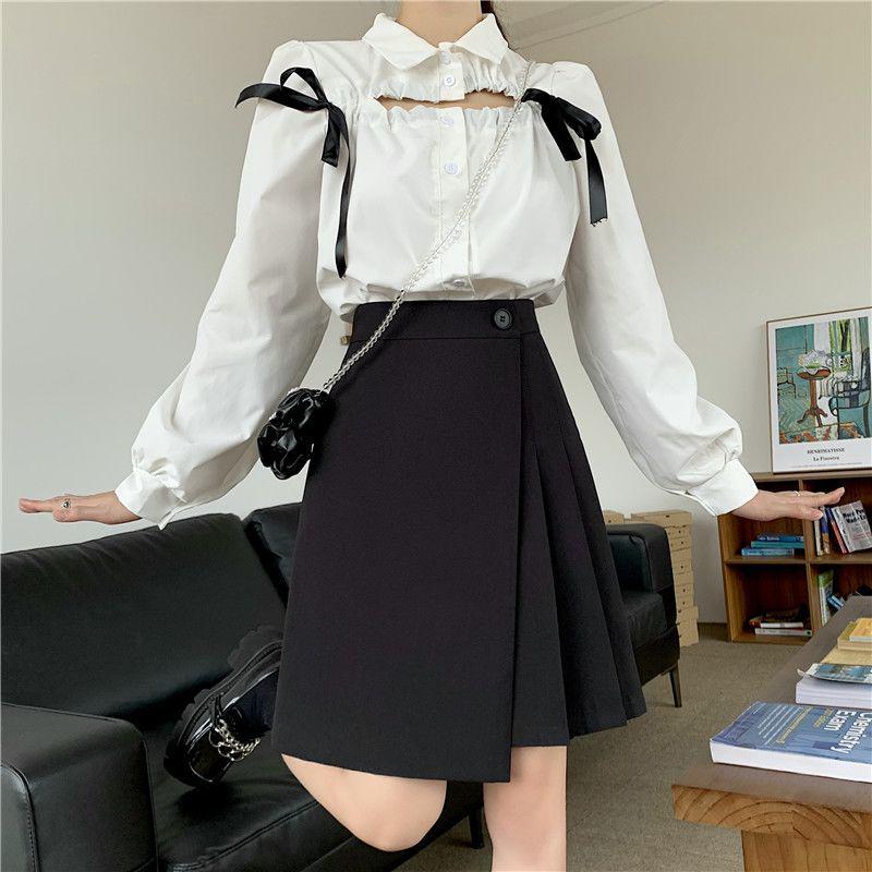 2025 Autumn/Winter Plus Size High-Waist Slimming Hip-Cover Mid-Length Irregular Pleated A-Line Skirt
