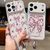 Pink Bowknots Print Leather Lanyard Case For iPhone 18 Pro Max Hybrid TPU+PU Anti-skid Soft Cover For iPhone 17 16 15 14 13 Pro Max