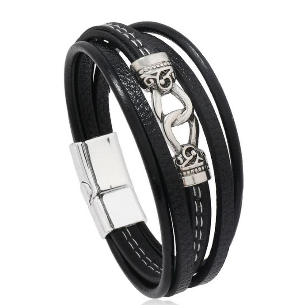 Vintage Interlocking Multi-Layer Braided Leather Bracelet - Creative Figure 8 Design