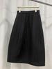 Minimalist Quilted Warm Pleated Cotton Midi Skirt in Dark Horse