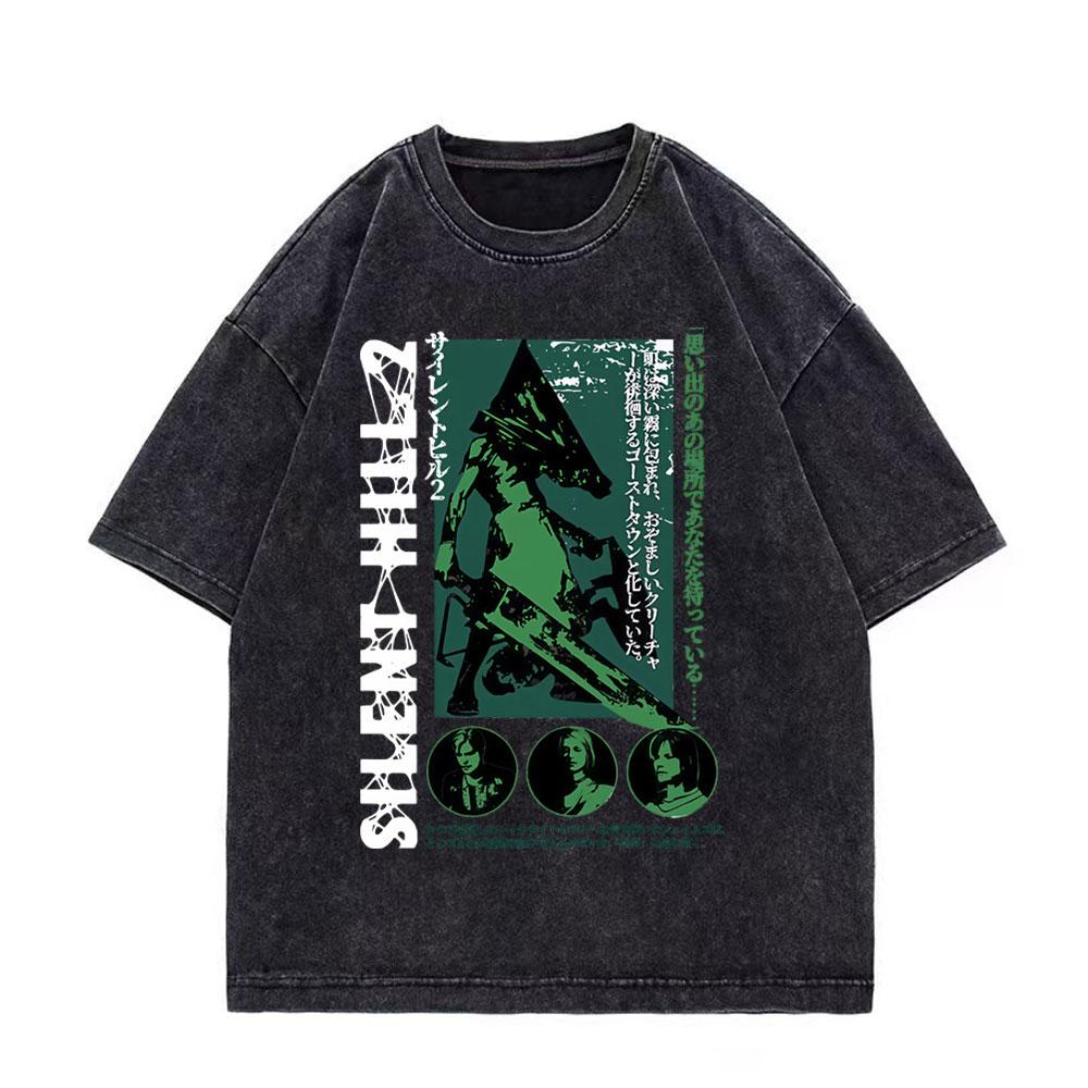 Game Silent Hill Vintage Washed Tshirt Men Women Gothic Fashion T Shirts High Quality Cotton Oversized Tshirts Streetwear