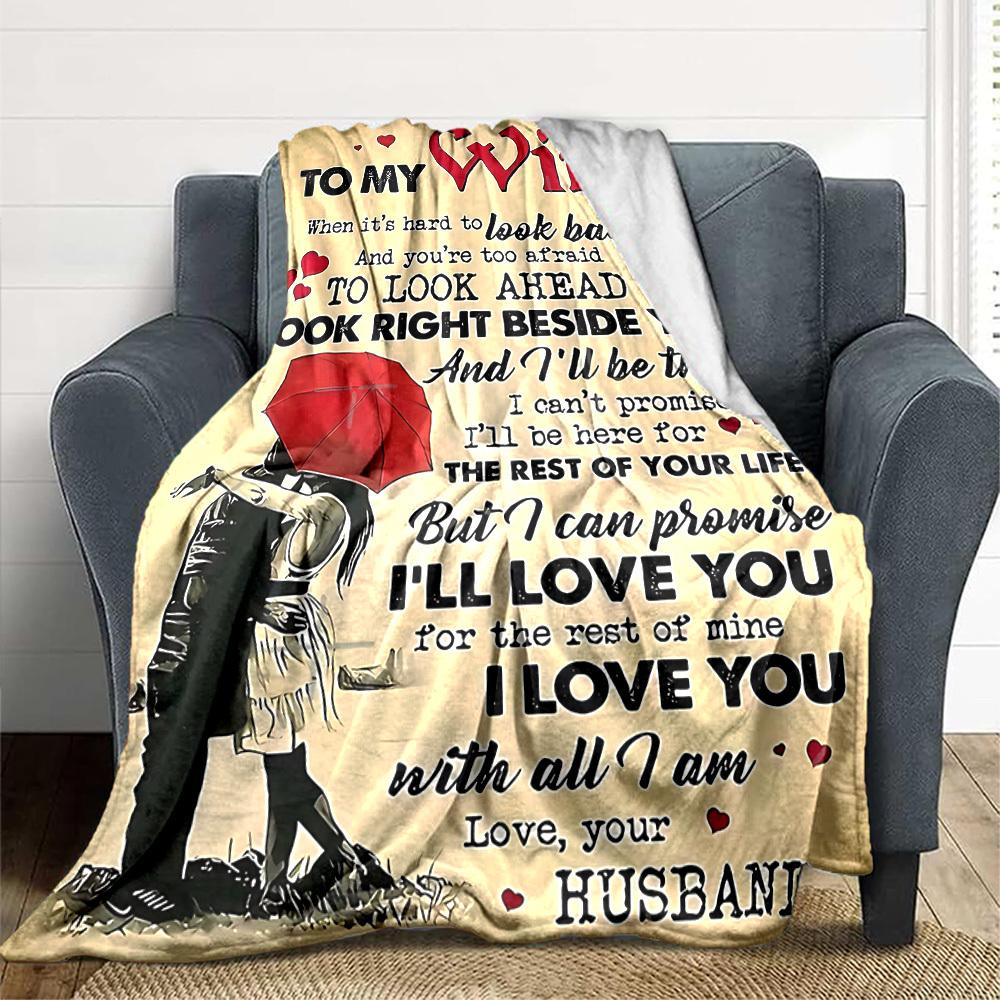 1pc Love Quotes for Wife Blanket - Perfect Gift for Birthdays, Christmas & Halloween- Soft, Warm & Versatile Yy250909132