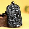 Natural Myanmar Jade Pendant: Nine Dragons Zodiac Protector - Black Chicken Ice Unisex Design.