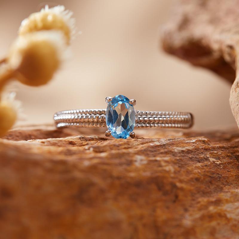 Natural Topaz Tanzanite Sapphire Color Treasure Ring Women'S S925 Sterling Silver Simple Index Finger Ring