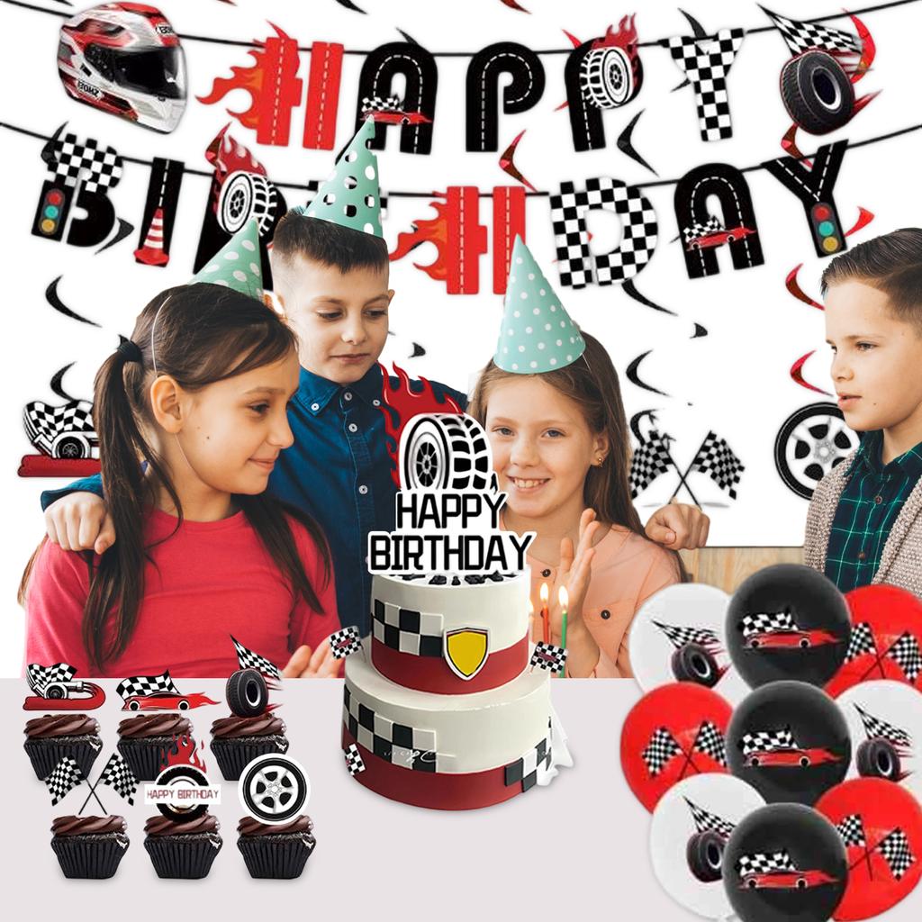Racing Black And Checkered Party Supplies Boy Theme Birthday Decoration Tablecloth Banner Venue Layout