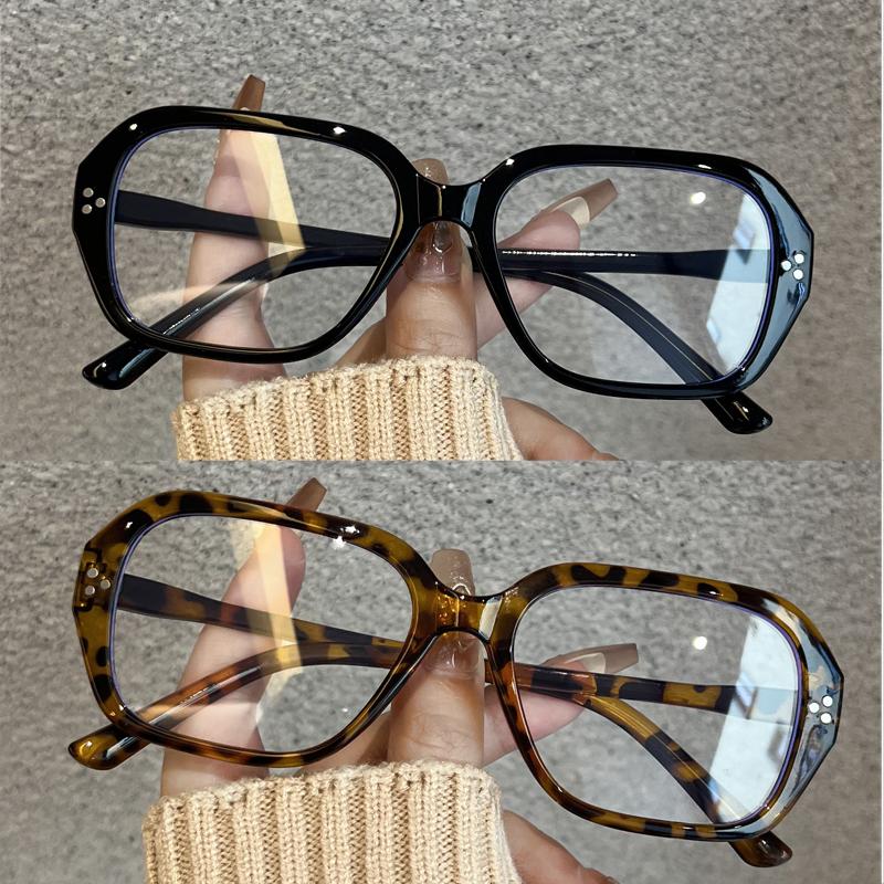 

2Pcs Retro Oval Big Frame Glasses Women S Anti Blue Light Glasses Fashion Style Leopard Print Eyeglasses Frame