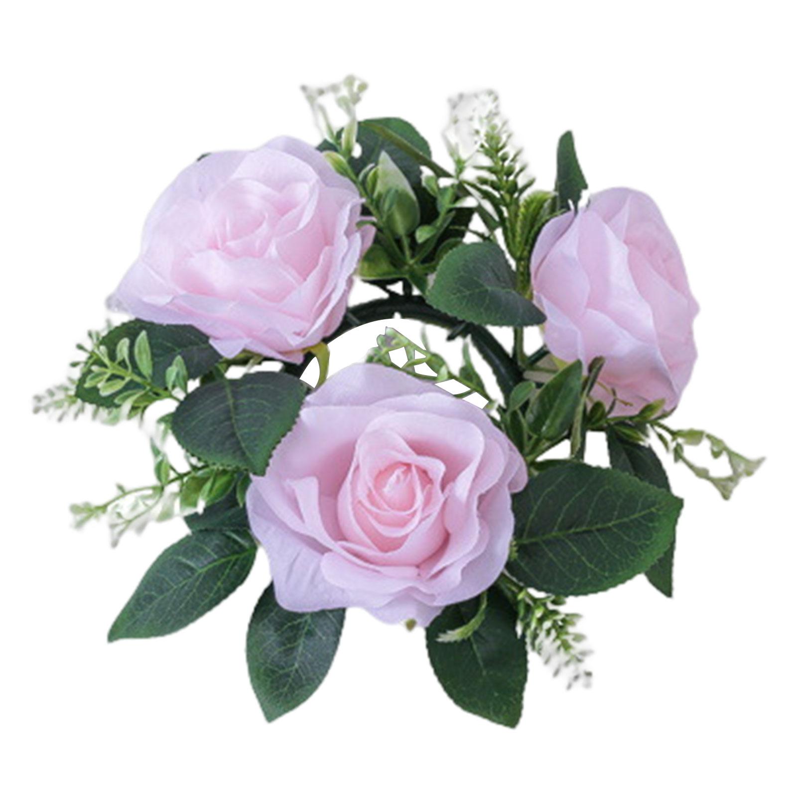 

Artificial Roses Candle Wreaths Round Decorative 23cm Flower Garland for Easter Farmhouse Thanksgiving Centerpieces Festival рожевий