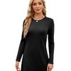 2024 Women's Casual Long Sleeve Slit Hem Dress with Round Neck