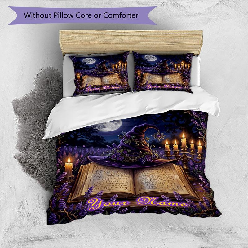 3PC Custom Name Witchcraft Spell Book Bedding Set Duvet Cover Closure Includes 1 Duvet Cover & 2 Pillowcases for Bedroom