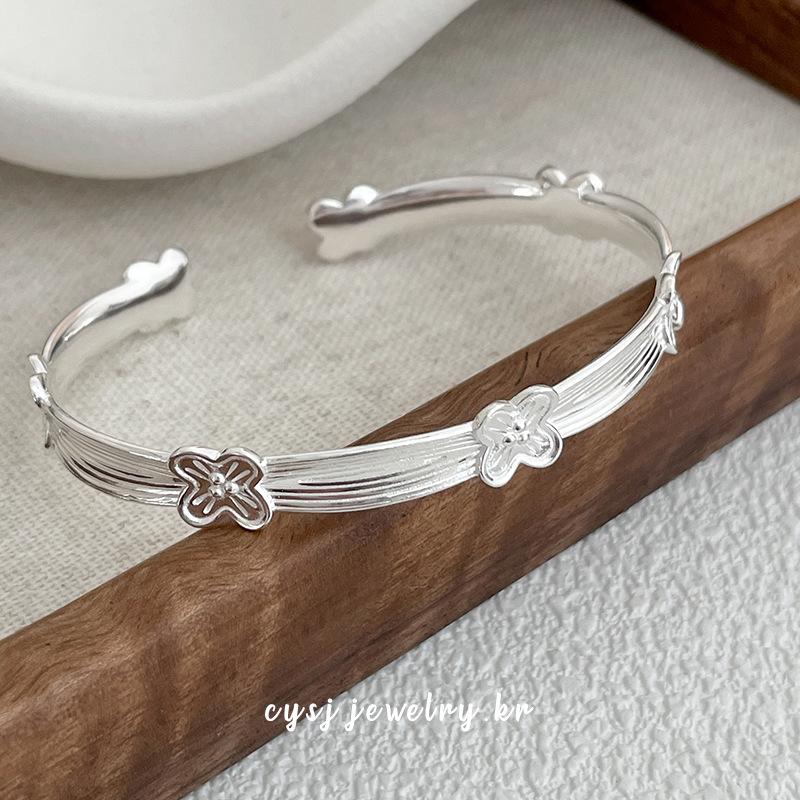 Cui Yan S925 Sterling Silver Korean-Style Brushed Osmanthus Bracelet - Women s Exquisite New Chinese Open Bangle Jewelry. S925 Silver