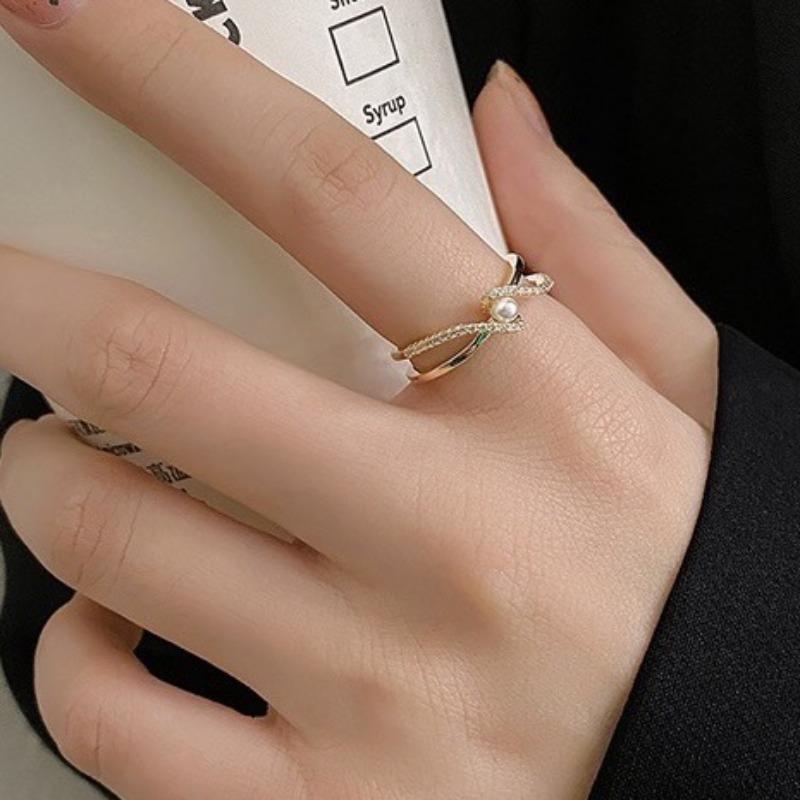 Bague Diamants Rangée de Perles Femme Personnalité Niche Design Luxe Léger Bague Index Petite Fragrance Bague Haut de Gamme Bijoux