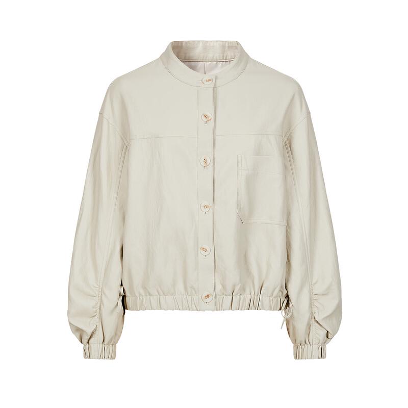 Annacoco Women's Retro Relaxed Fit PU Leather Short Jacket