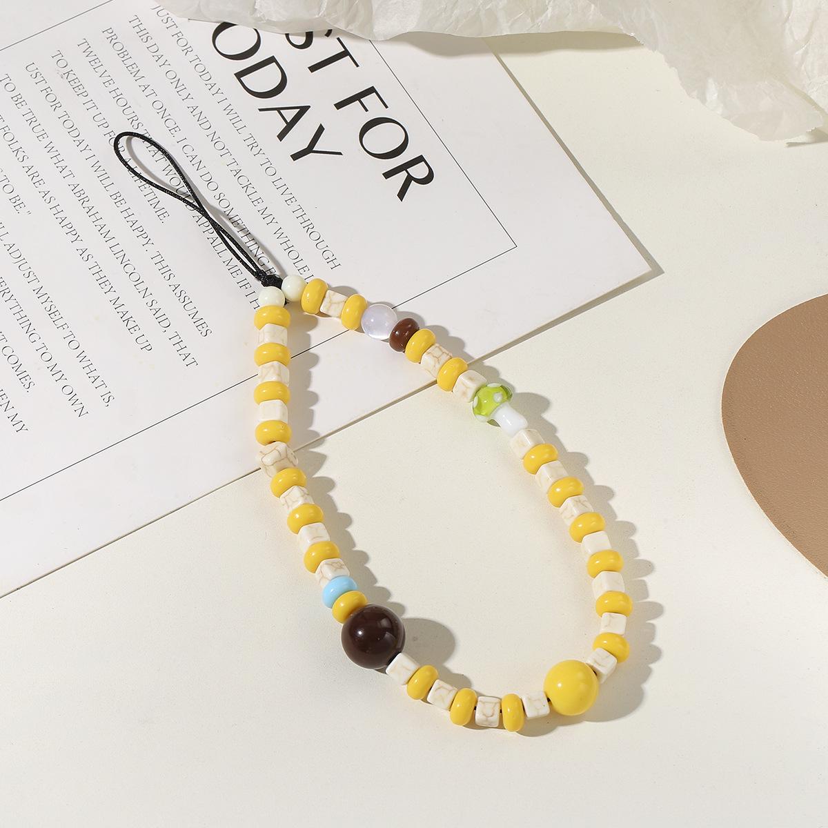 Chic Yellow Beaded Phone Lanyard for Women - Stylish, Anti-Loss Rope Chain with Cute Pendant Accessory Yellow Beaded Lanyard