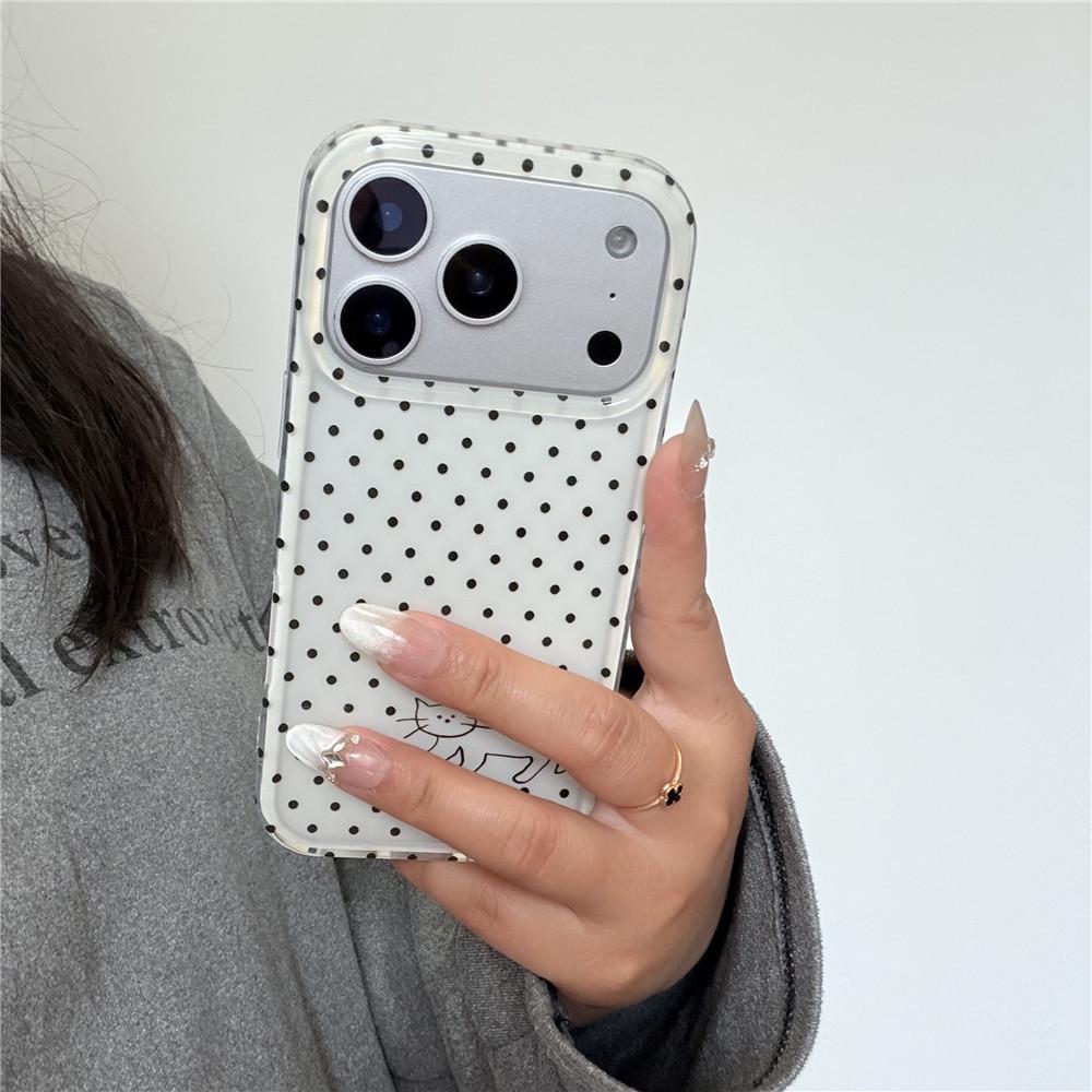 

iPhone 16/17 Promax Polka Dot Cat Solid Color Protective Case 14pro
