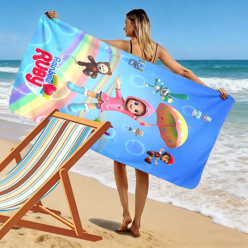 Asciugamano da Spiaggia con Stampa Arcobaleno Ruby, Asciugamano Grande Morbido Asciugatura Rapida per Spiaggia Campeggio Nuoto