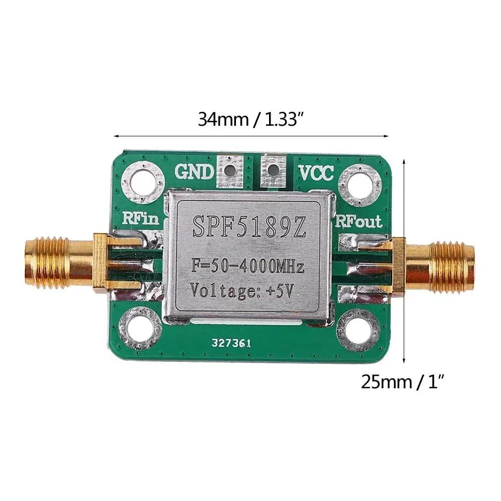 Low Noise RF Amplifier: SPF5189 LNA for 50-4000MHz/5-6000MHz, gain range from 0.6dB to 20dB, shielded board configuration