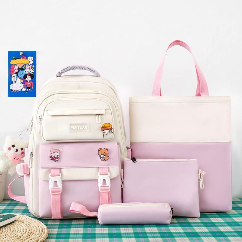 Small, fresh and large-capacity junior high school schoolbag women's casual and durable backpack three-piece schoolbag