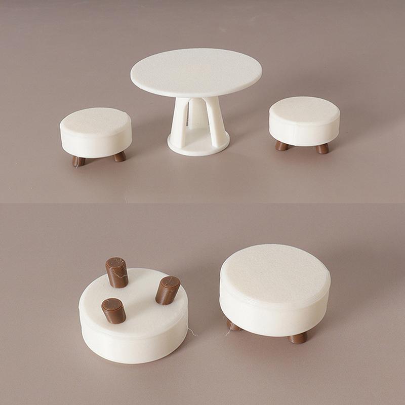 1/12 Dollhouse Simulation Round Table Stool Set Model Dollhouse Living Room Furniture Decoration Micro Scene Construction Props