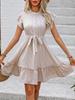 Holiday Breeze Ruffled Dress Summer Women's Elegant Lace Short Sleeve Tie-Up A-Line Dress