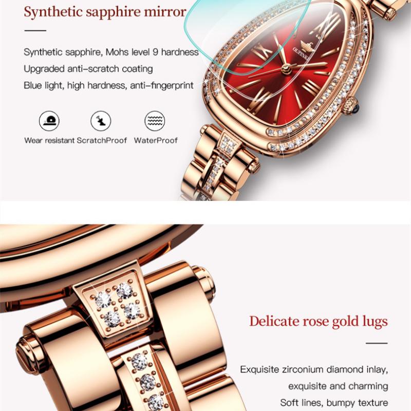 OUPINKE Nouvelle montre pour femme d'affaires et de loisirs de marque Tide avec cadran serpentin incrusté de diamants Montre à quartz étanche haut de gamme de grande valeur