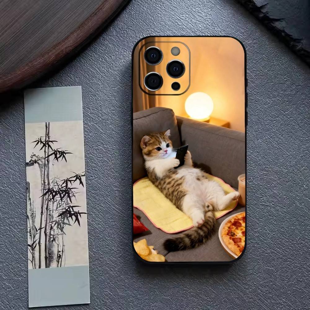 Funny C-Cute Cat Phone Case For iPhone 17, 16,15,14,13,12,11 Plus,Pro Max, Others Soft Black Cover