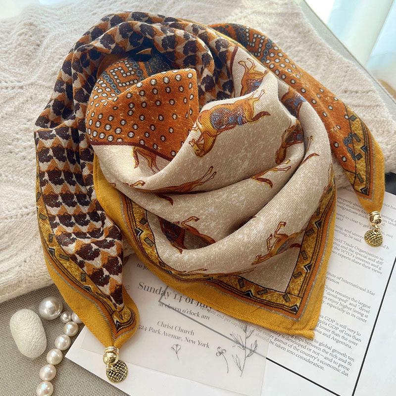 Spring & Autumn Silk Scarf: High-End Korean Style, Magnetic Buckle, Neck Protection, Versatile Temperament, Women's Square Scarf
